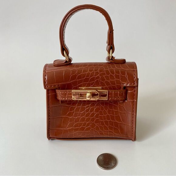 Fashion Nova Faux Crocodile Mini Crossbody Handbag - Cognac - Picture 6 of 6